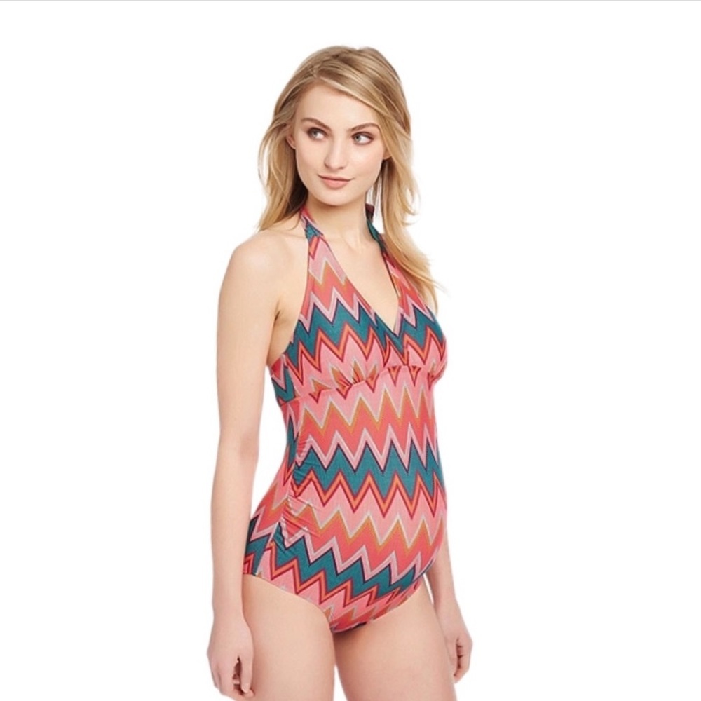 Beach Bump Maternity Chevron 70’s Retro Swimsuit S